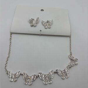 Silver Butterfly Necklace and Earring Set